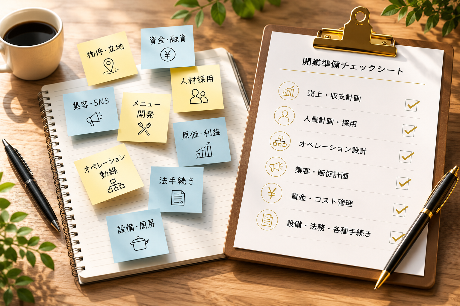 開業準備の不安をチェックシートで見える化するイメージ